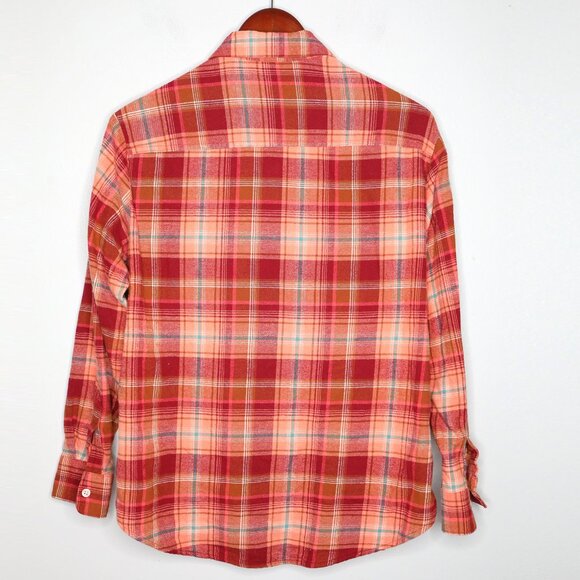Old Navy Flannel Plaid Shirt "The Boyfriend Shirt" Button Down Top Orange Red - Picture 8 of 11